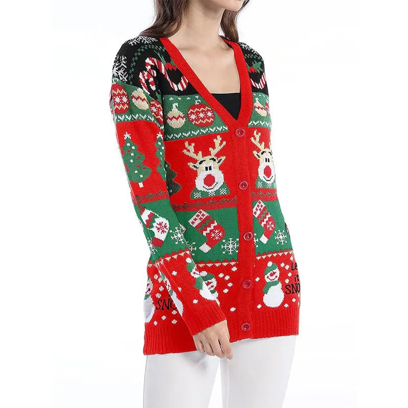 Cartoon Deer Snowman Christmas Cardigan Cardigan-241208