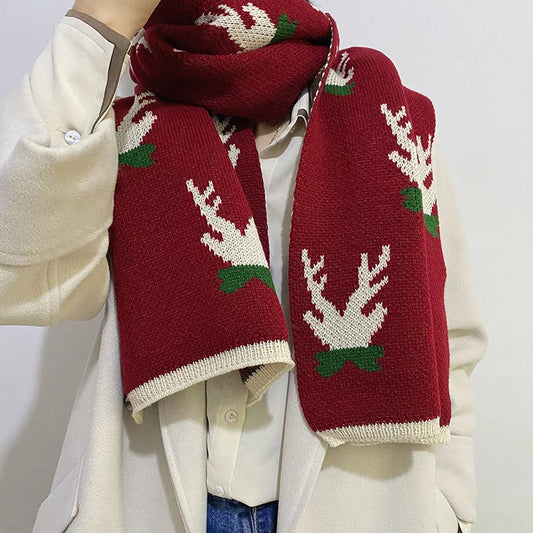 Elk Pattern Winter Knitting Couple Scarf - Christmas Gift