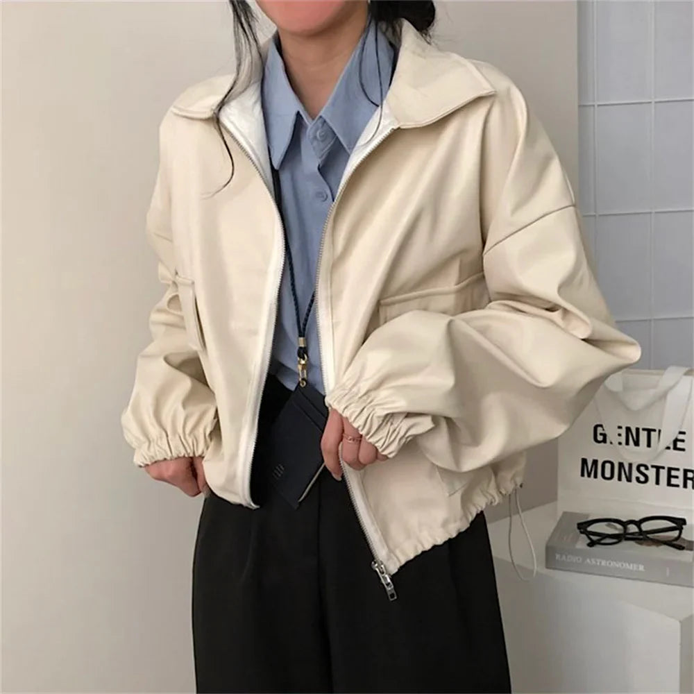 Women Pockets Zipper New Loose 2024 Autumn Minimalist Chic Office Lady Mujer Coat