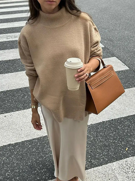 Classic Solid Turtleneck Knitted Warm Women's Autumn Long Sleeve Sweater