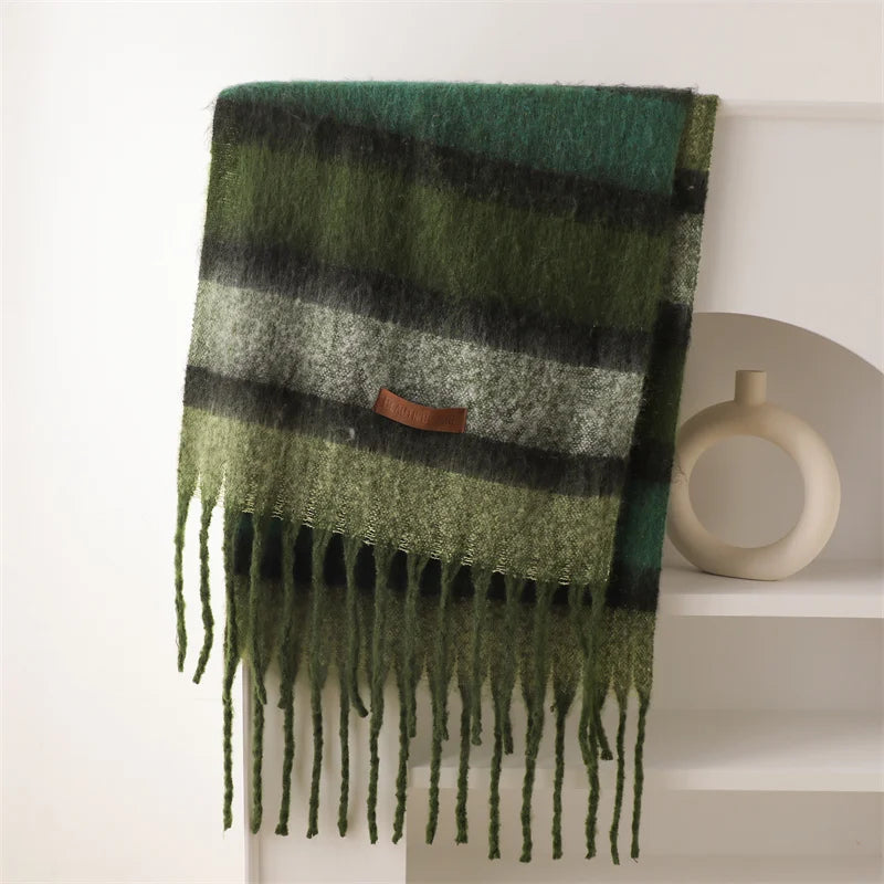 Color Blocked Stripe Cashmere Pashmina Scarf Scarfs-L