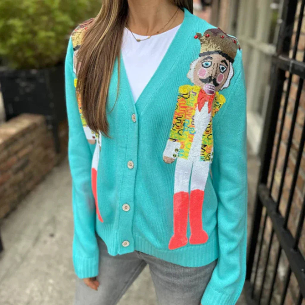 Y2K Cartoon Soldiers Sequin Cropped Cardigan Cardigan-241208