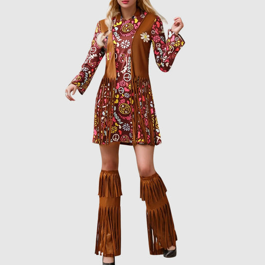 FashionSierra - Cosplay Indian Tassels Hippie Peace Love Party Halloween Outfits Dress