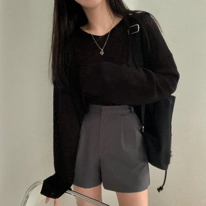 FashionSierra - Spring Sleeve Solid Casual Pullovers V-Neck Loose Knitted Streetwear 2024 Sweater