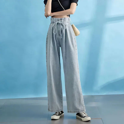 Early Spring Female Design High Waist Straight Loose Of The Casual Wide-Leg Jeans