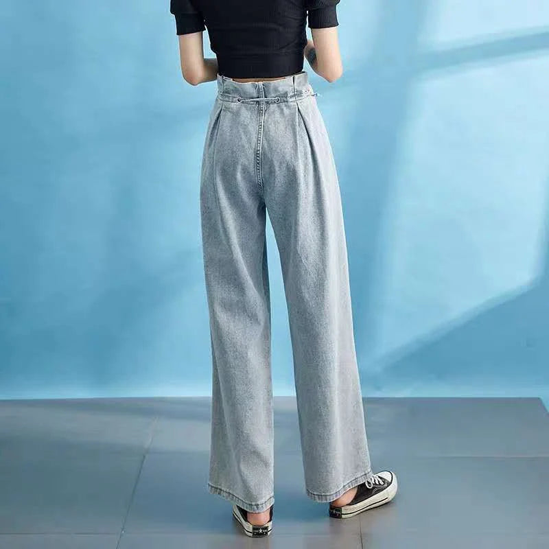 Early Spring Female Design High Waist Straight Loose Of The Casual Wide-Leg Jeans