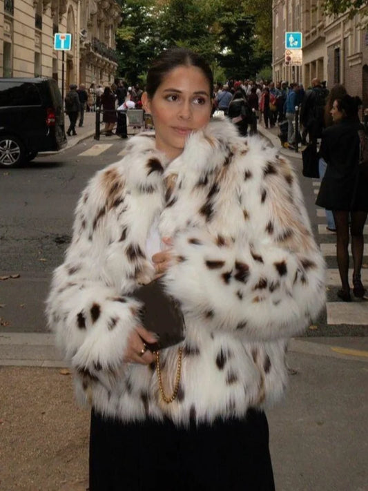 Contrast Stand Collar Faux Fur Coat White / Xs Coats-241208