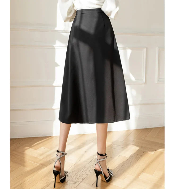 FashionSierra High Waist A-line Pleated Womens Spring Summer Fashion Mid-length Office Ladies Temperament Umbrella Skirt