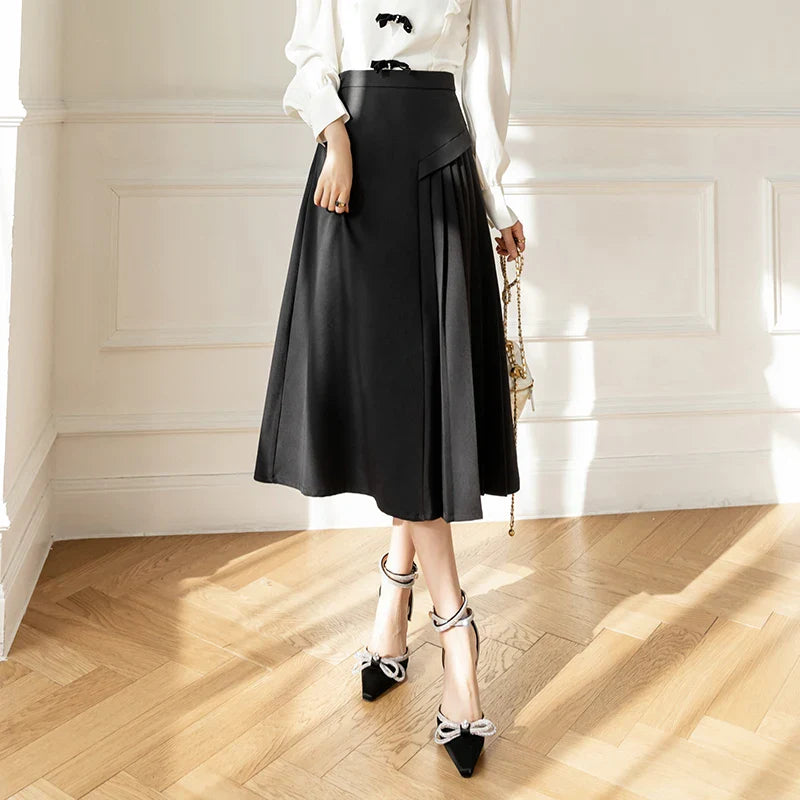 FashionSierra High Waist A-line Pleated Womens Spring Summer Fashion Mid-length Office Ladies Temperament Umbrella Skirt