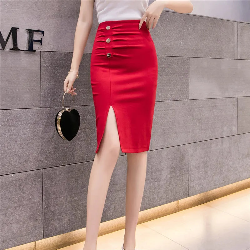 FashionSierra - High Waist Single Breasted Midi Pencil Women Spring Summer Sexy Black Bodycon Package Hip Skirt