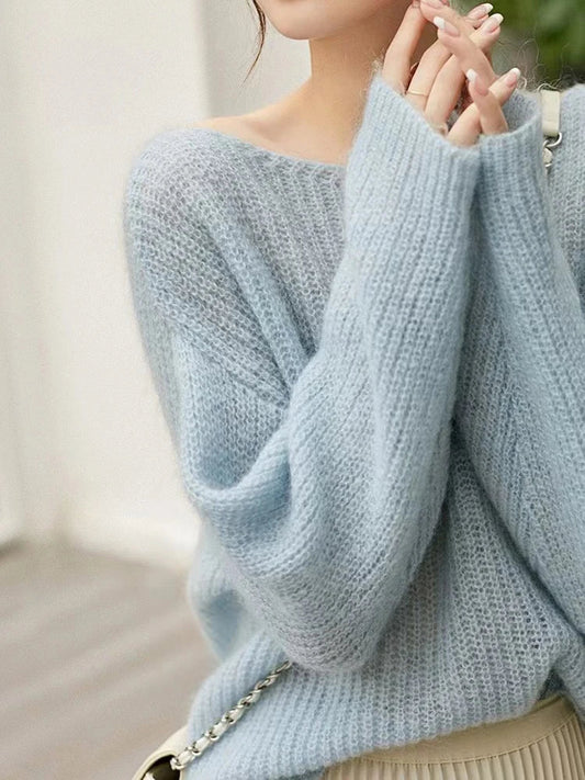 FashionSierra See-through Pullover Loose Jumper Autumn Winter Soft Warm Women Knitwear Basic Solid Cashmere Sweater