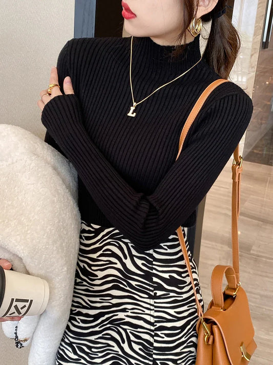 FashionSierra - Solid Basic Knitted Turtleneck Long Sleeve Casual Slim Pullover Sweater