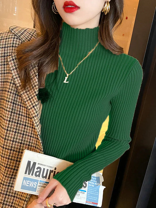 FashionSierra - Solid Basic Knitted Turtleneck Long Sleeve Casual Slim Pullover Sweater