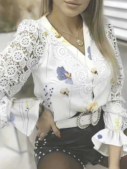 FashionSierra - Casual White Long Sleeve Lace Hollow Turtleneck Fashion Pullovers Blouse