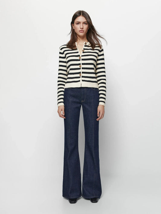 Ethereal Buckle Casual Knit Stripe Cardigan