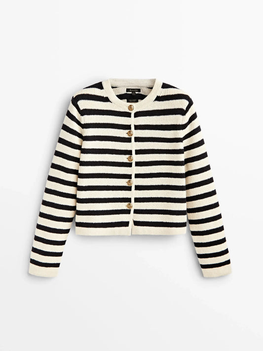 Ethereal Buckle Casual Knit Stripe Cardigan