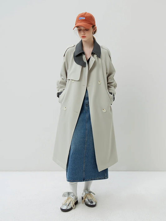 Autumn Temperament Mid-Length High Waist Gray Pink Trench Coats