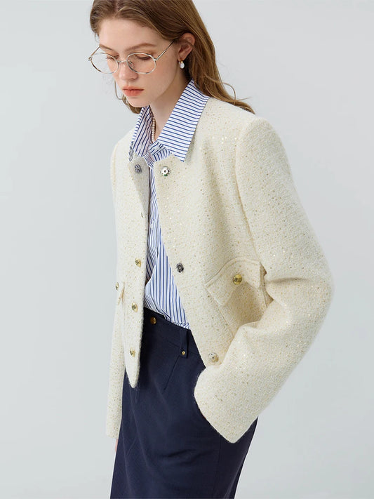 Short Small Wool Texture Spring Autumn Temperament Tweed Office Lady Coats