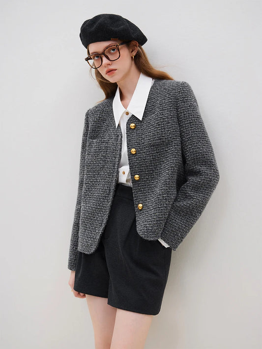 French Style Fragrance Wool Tweed Casual Autumn Winter Coats