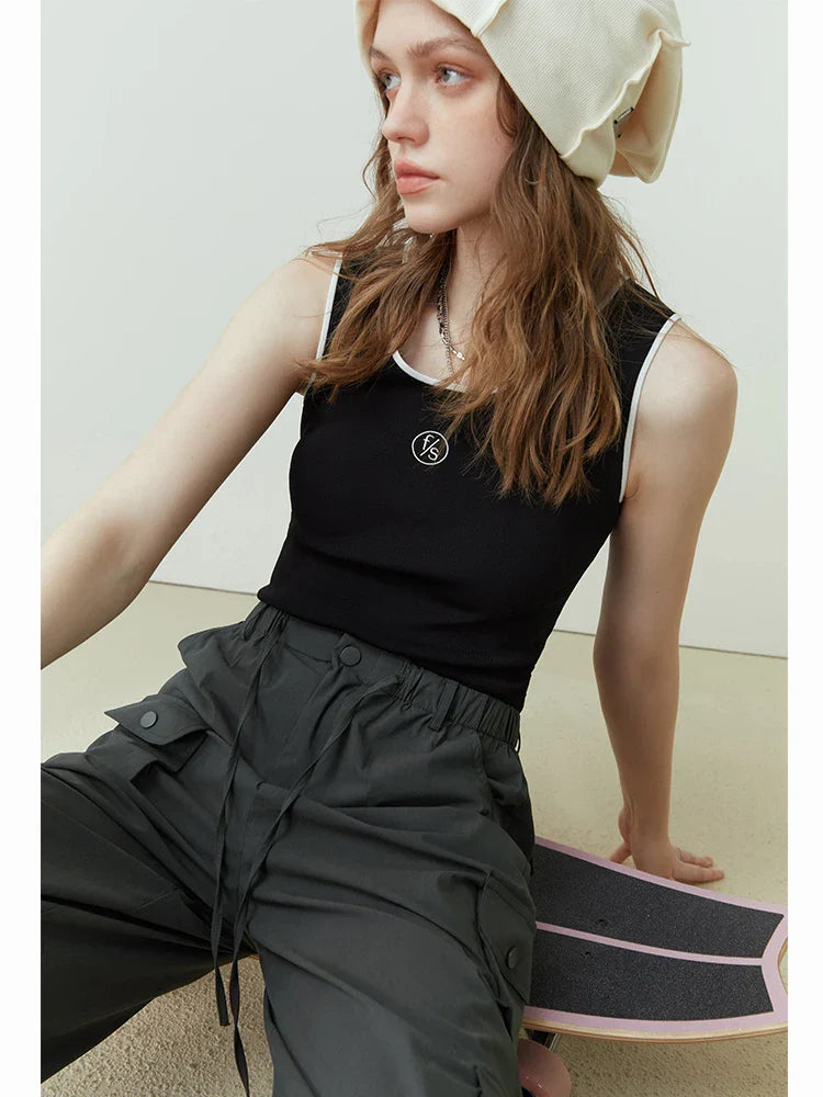 Spring Sleeveless Knitted Vest Women FSLE Sports Wind Tank Top