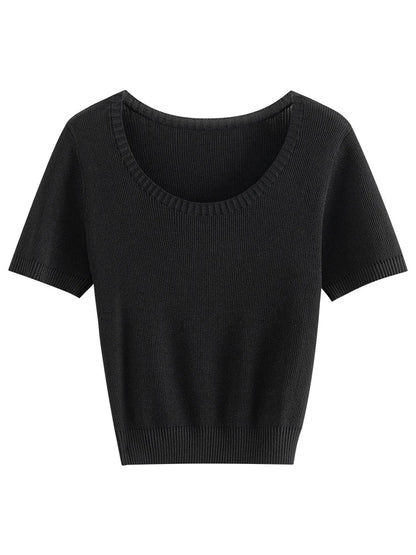 FashionSierra - Style Round Neck Short-sleeved New Korean All-match Knitted Female T-shirt