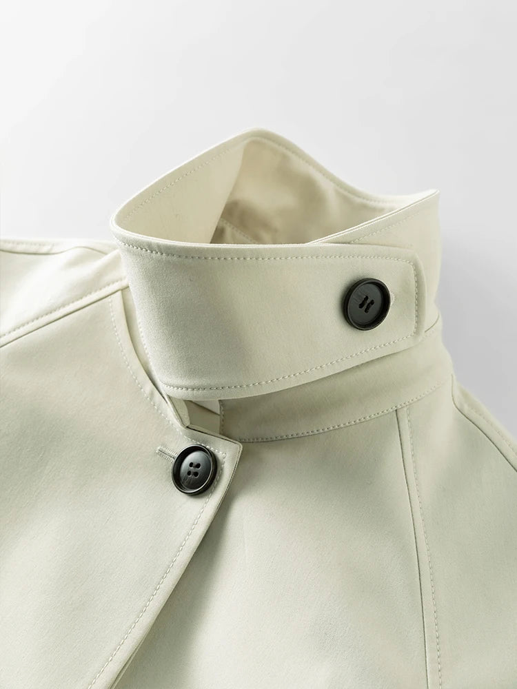 Simple White Extended Spring Single Breasted Commuter Belt Design Trench Coats