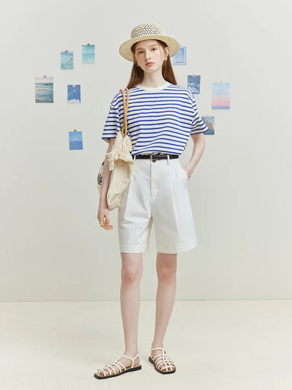 FashionSierra - Drop Stripe Casual Knitted Summer Commuter Short Female T-shirt