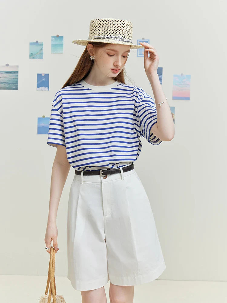 FashionSierra - Drop Stripe Casual Knitted Summer Commuter Short Female T-shirt