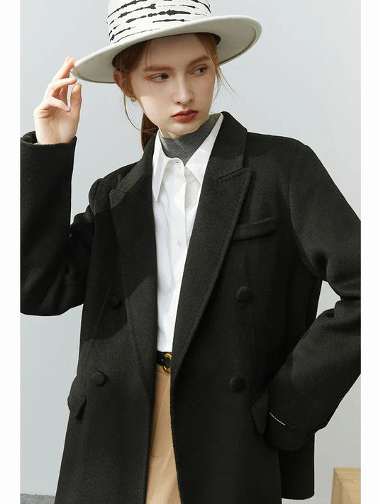 Solid Casual Lapel Collar Short Double-Sided Woolen Coats