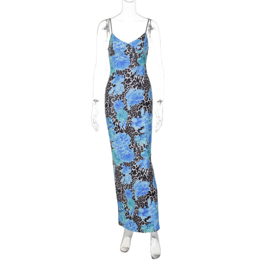 Fall Maxi Dress Street Elegant Slim Print Design Sling