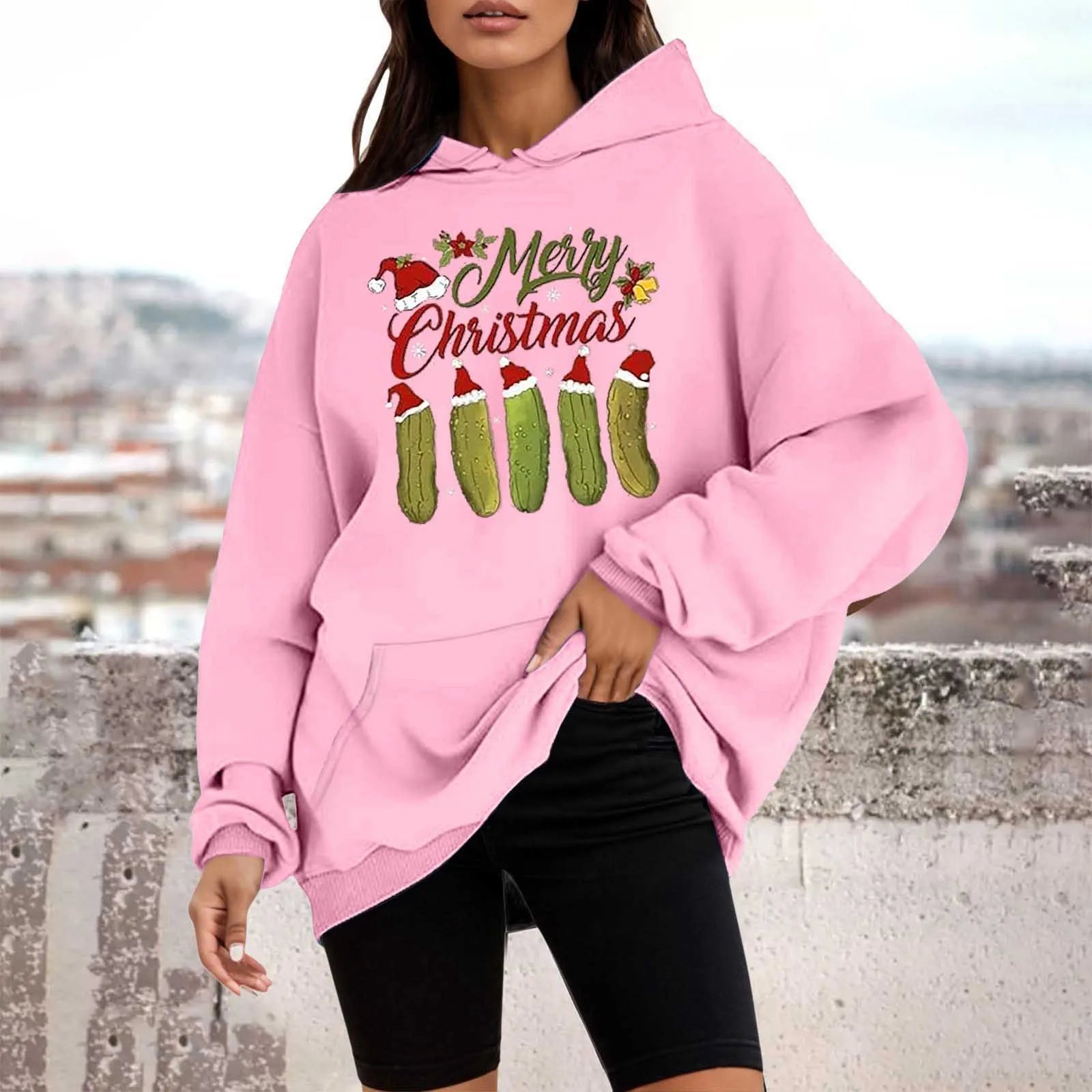 Loose Pullover Four Christmas Tree Crewneck New Autumn Hoodie Light Pink-F / M Hoodies-L