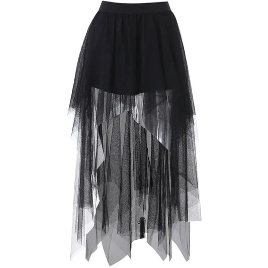 Fashion Net Yarn High-Waisted Irregular for Women Gothic Style Summer Casual Sexy Skirt