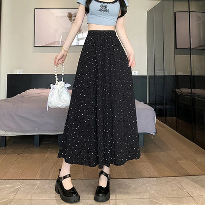 FashionSierra - Polka Dot Womens 2024 New Summer Casual High Waist A-line Long Spring Ladies Elegant Umbrella Skirt