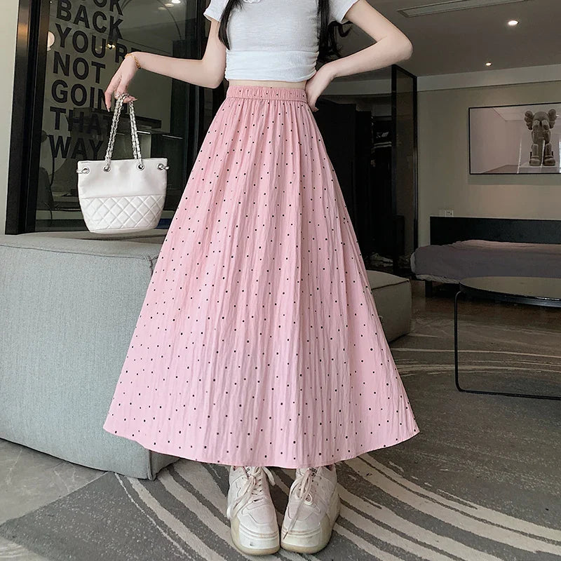 FashionSierra - Polka Dot Womens 2024 New Summer Casual High Waist A-line Long Spring Ladies Elegant Umbrella Skirt