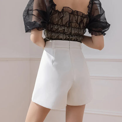 FashionSierra - Office Lady Single-breasted High Waist A-line Spring Summer Culottes Shorts Women 2024 Shorts