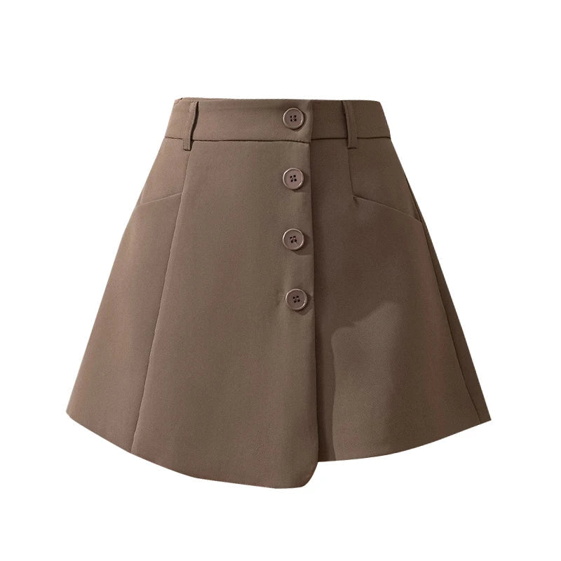 FashionSierra - Office Lady Single-breasted High Waist A-line Spring Summer Culottes Shorts Women 2024 Shorts