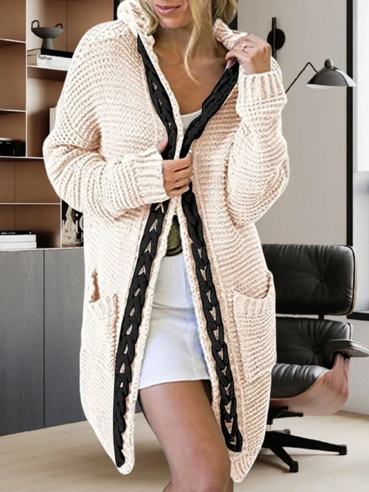 Fashion Women Sweaters 2024 Color Blocking V-neck Long Sleeve Casual Dough Twists Jerseys Coat