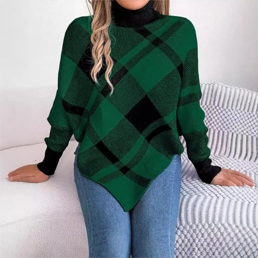 Fashionable Elegant Casual Color Contrasting High Collar Long Sleeve Christmas Sweater Sweaters-L