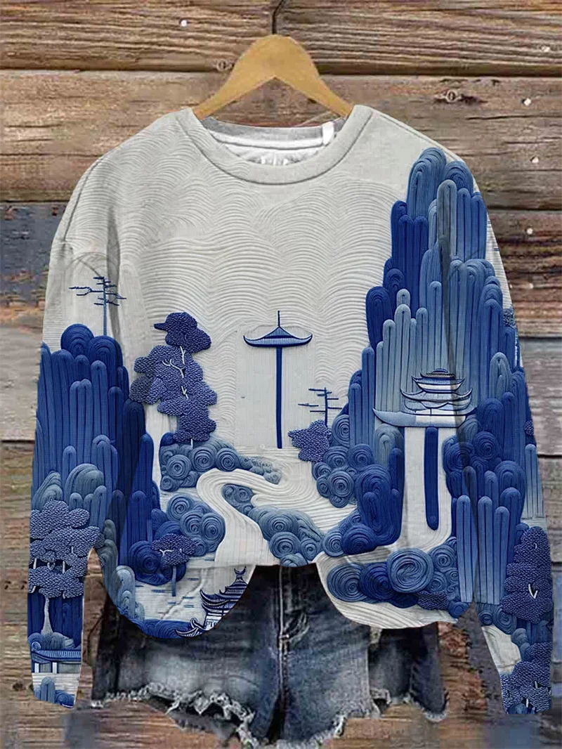 Elegant Casual Loose Round Neck Outdoor Autumn Winter Christmas Tree Hoodie Blue / Xxs Hoodies-L