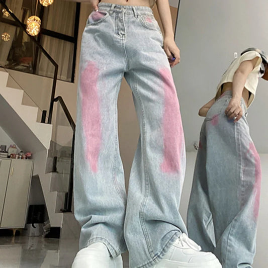 FashionSierra - Female Baggy Korean Graffiti Y2K Punk Oversized Wide Trouser