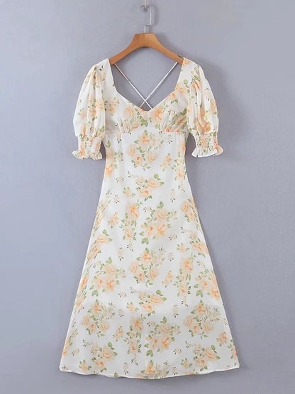 FashionSierra - 2024 Elegant V Neck Floral Chiffon Maxi Boho Dress