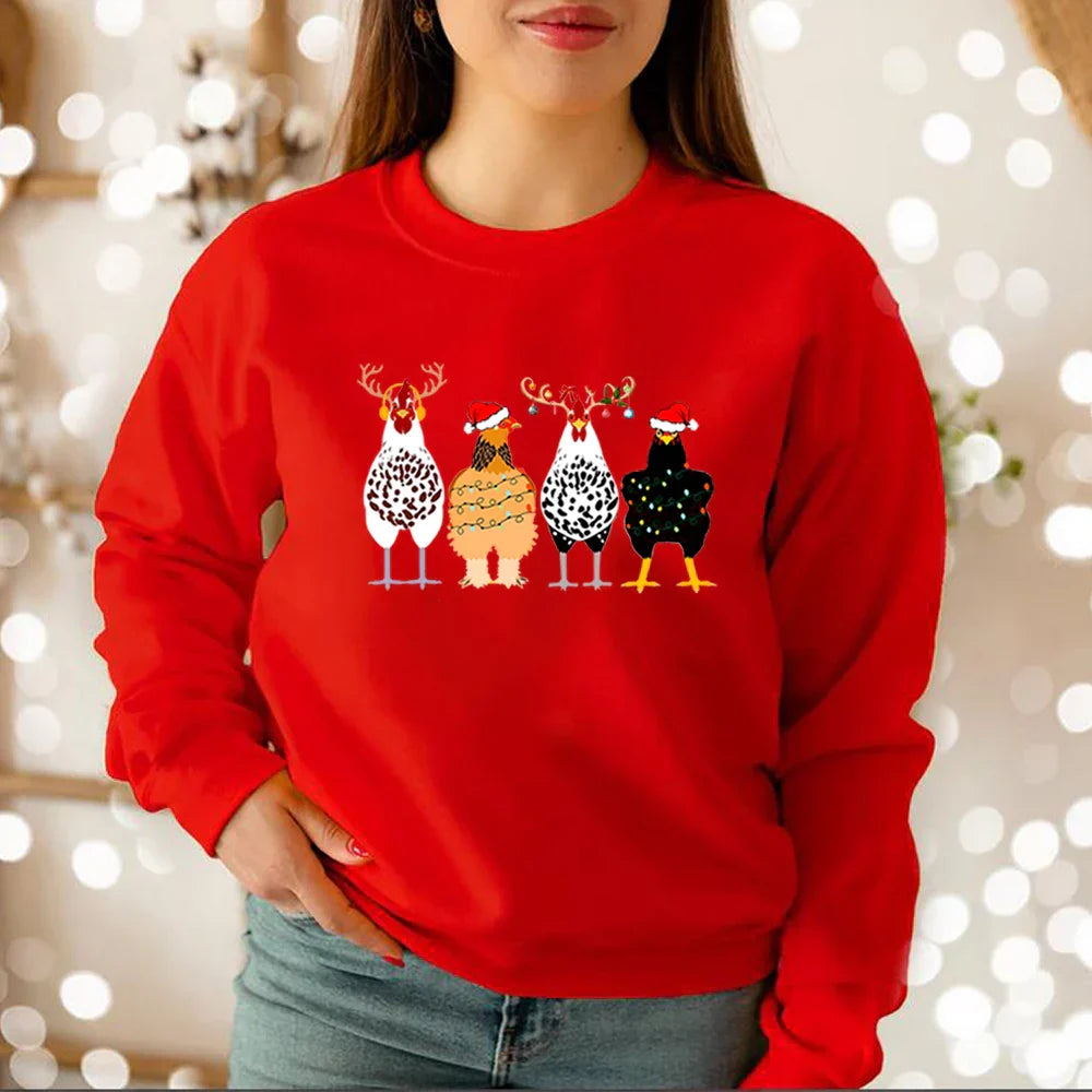 Cute Funny Chickens Animal Farmer Country Christmas Hoodie Red / S Hoodies-L