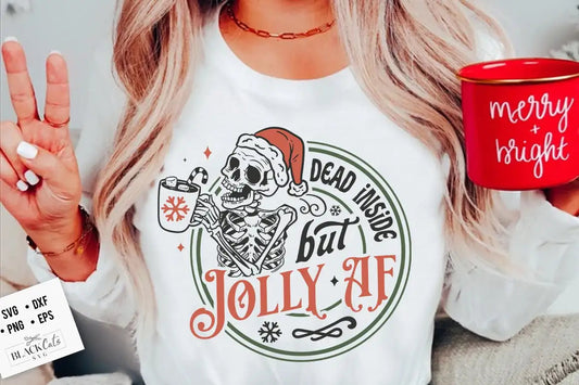 Vintage Skull Christmas Hoodie - Funny Dead Inside Jolly Slogan (Female)