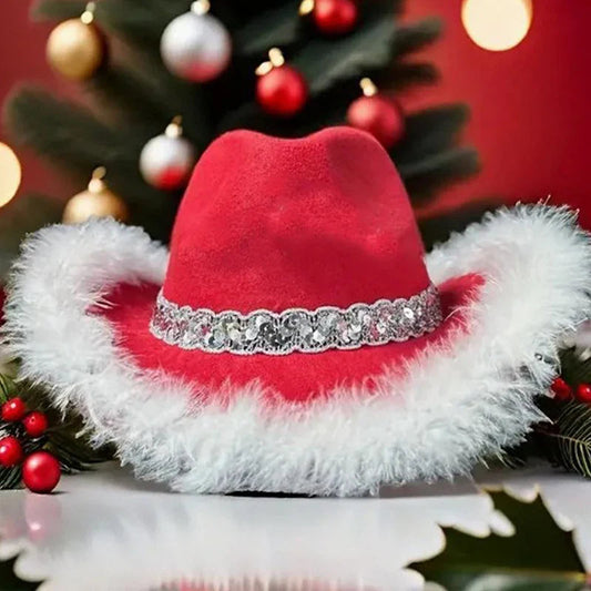 Cowgirl Christmas Sequined Belt Holiday Costume Hat