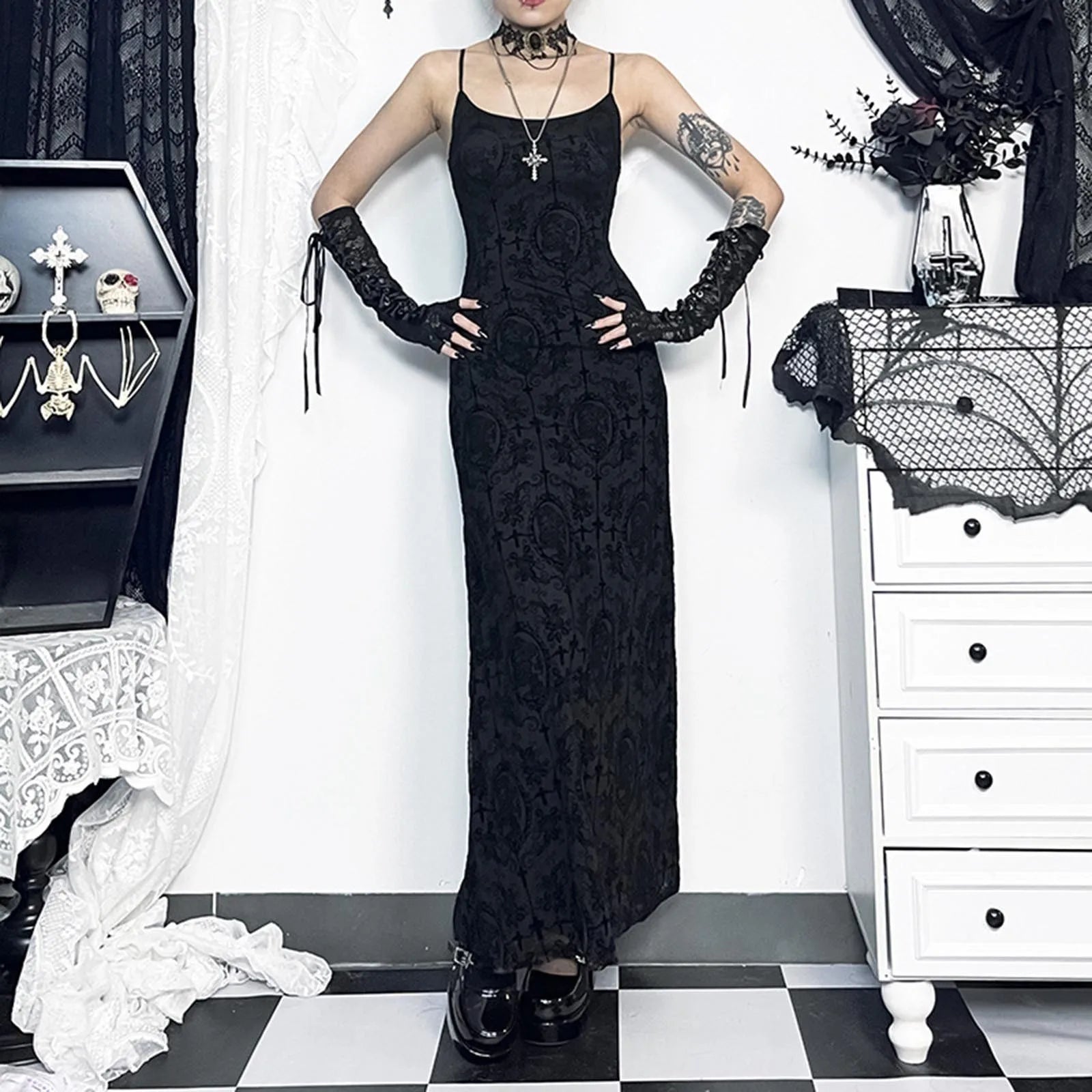 Cross Grouping Net Celebration Maxi Dress