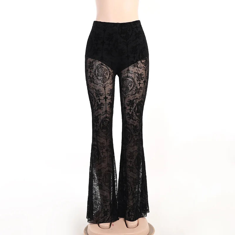 Black Summer Flare Halloween Pants