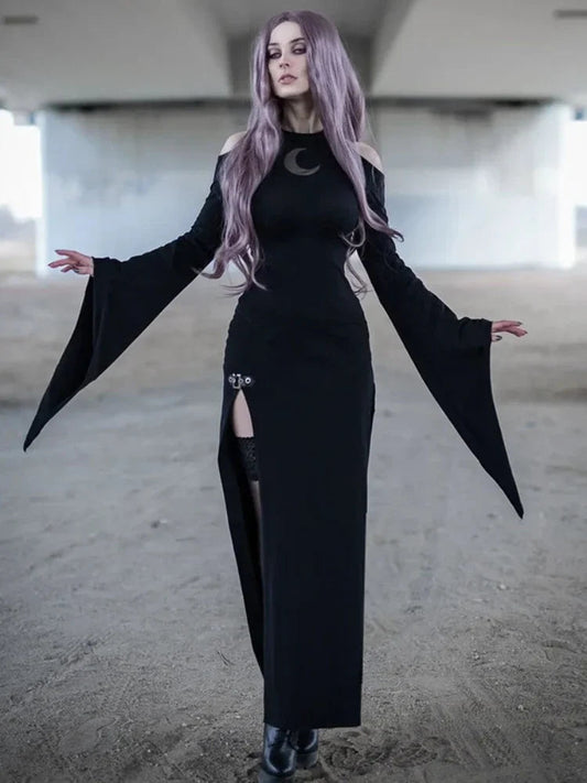 Trumpet Sleeve Lunar Maxi Dress Black / S