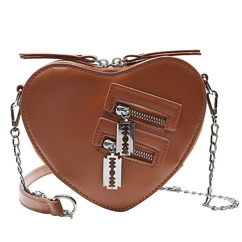 Gothic Heart Blade Zipper Chain Casual Summer Shoulder Handbag Crossbody Bag