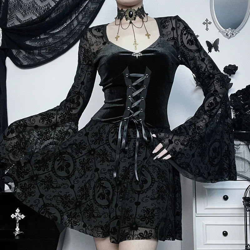 Bell Sleeve Mesh Mini Dress