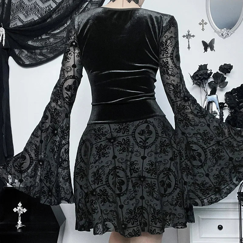 Bell Sleeve Mesh Mini Dress
